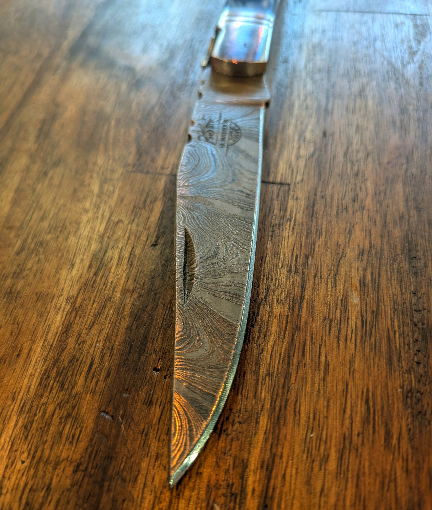 Blue long slim Damascus Pocket Knife