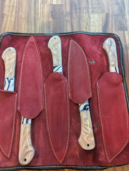Pearl/Blue and White Swirl Resin Handle 5 pc. Kitchen Knife Set