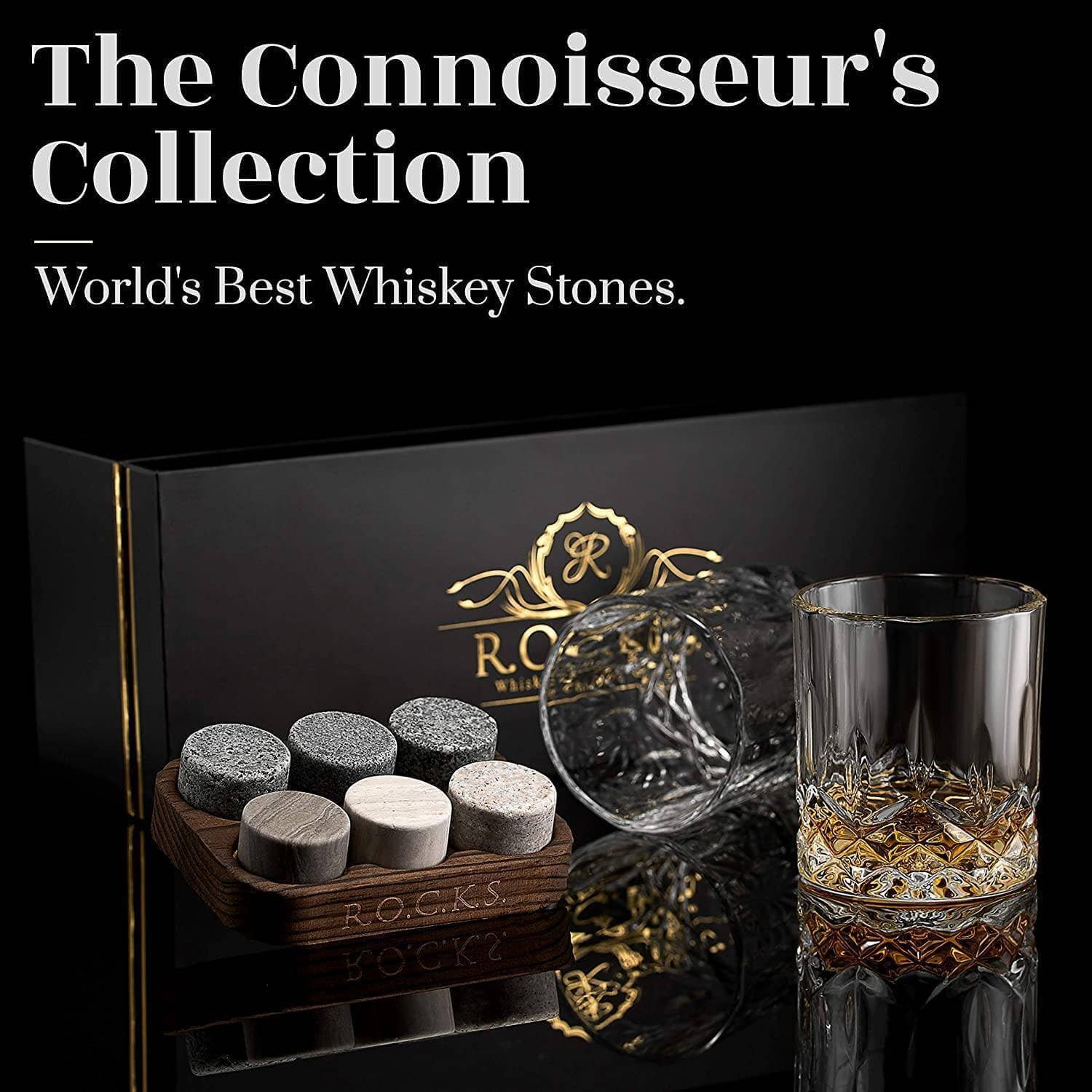 ROCKS Whiskey Chilling Stones ROCKS Whiskey Chilling Stones - The Connoisseur's Set - Signature Whiskey Glass Edition