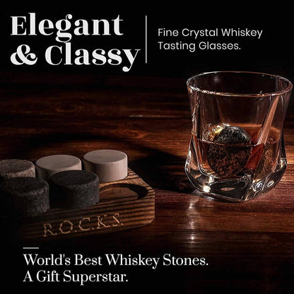 ROCKS Whiskey Chilling Stones ROCKS Whiskey Chilling Stones - The Connoisseur's Set - Twist Whiskey Glass Edition