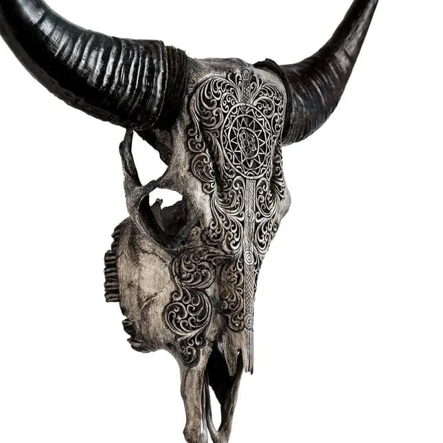 Skull Bliss Carved Skull Cow Skull - Grey Sun