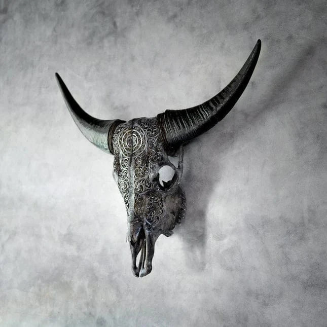 Skull Bliss Carved Skull Cow Skull - Grey Sun