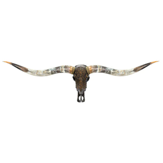 Skull Bliss Hand Carved Longhorn Skull // XL Horns - Antique Gray Fine Line