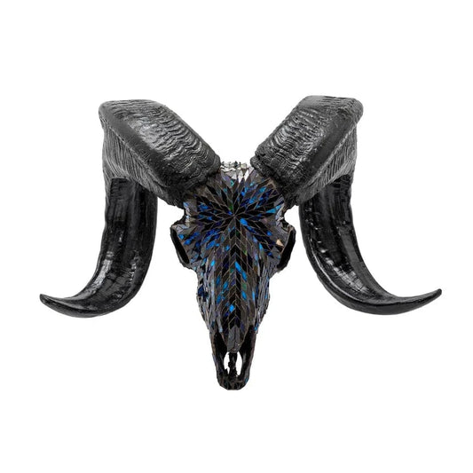Skull Bliss Ram Skull Blue Mirror Mosaic Ram Skull - Skull Bliss