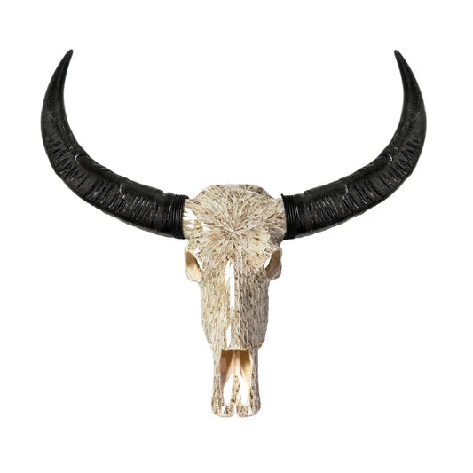 Skull Bliss Skull Beige Mirror Mosaic Buffalo Skull w/Stand