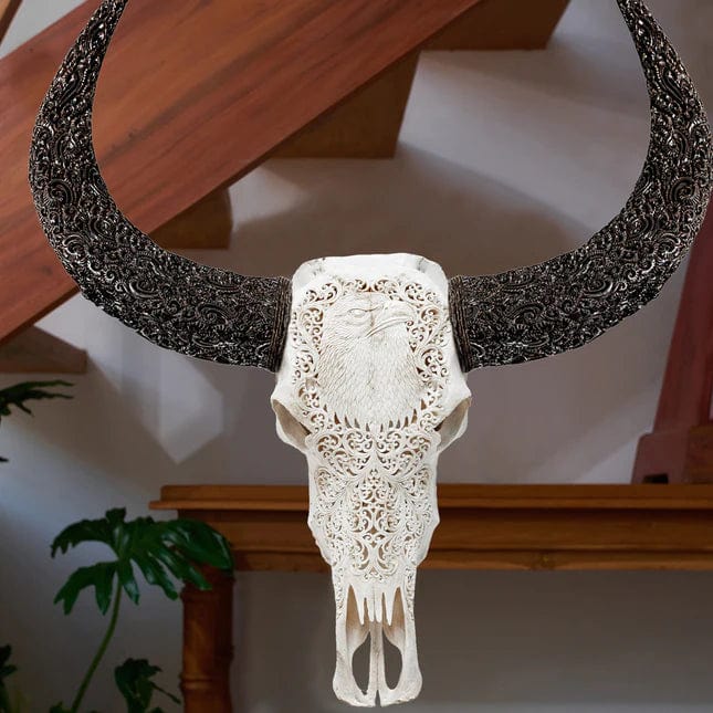 Skull Bliss Skull Hand Carved Buffalo Skull - Eagle Eye