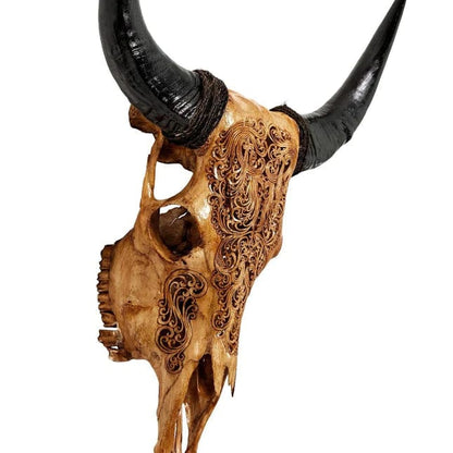 Skull Bliss Skull Hand Carved Cow Skull - Antique Titan