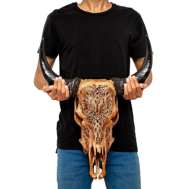 Skull Bliss Skull Hand Carved Cow Skull - Antique Titan