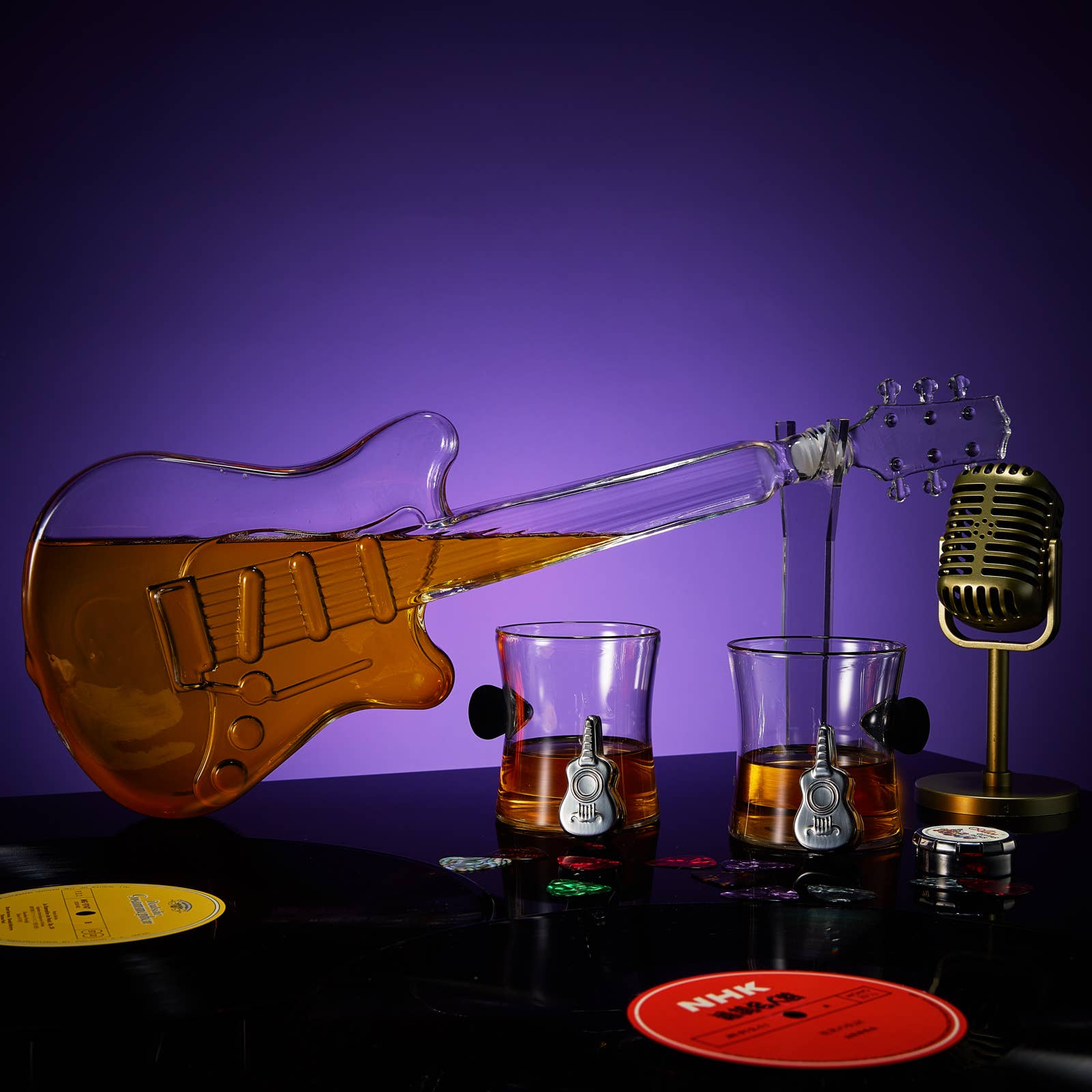 The Wine Savant / Khen Glassware The Wine Savant /  Khen Glassware - Electric Guitar  Decanter with 2 Pick Whiskey Glasses