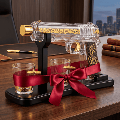 The Wine Savant / Khen Glassware Whiskey Decanter Gun Whiskey Decanter Set With 2 Bullet Shot Glasses