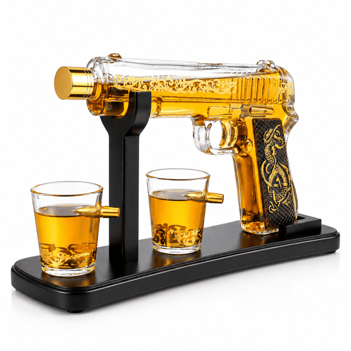 The Wine Savant / Khen Glassware Whiskey Decanter Gun Whiskey Decanter Set With 2 Bullet Shot Glasses