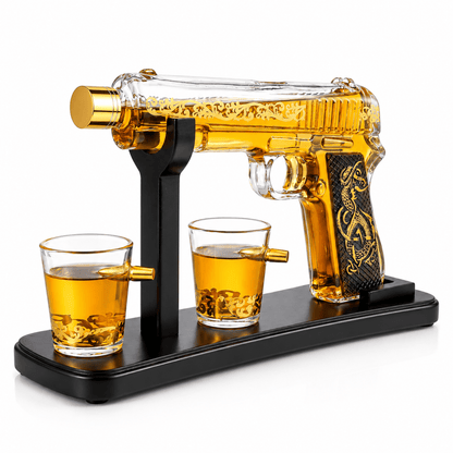 The Wine Savant / Khen Glassware Whiskey Decanter Gun Whiskey Decanter Set With 2 Bullet Shot Glasses