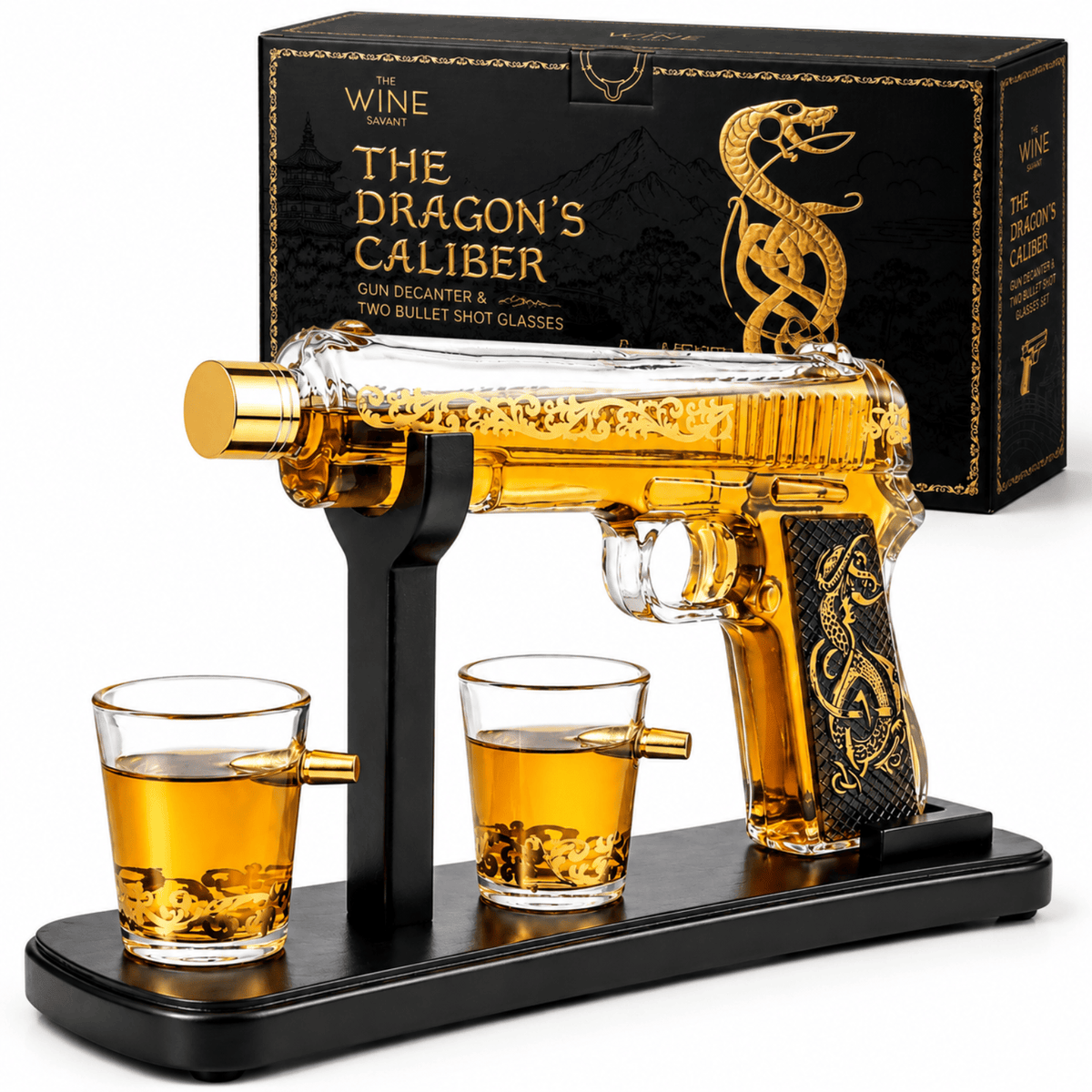 The Wine Savant / Khen Glassware Whiskey Decanter Gun Whiskey Decanter Set With 2 Bullet Shot Glasses