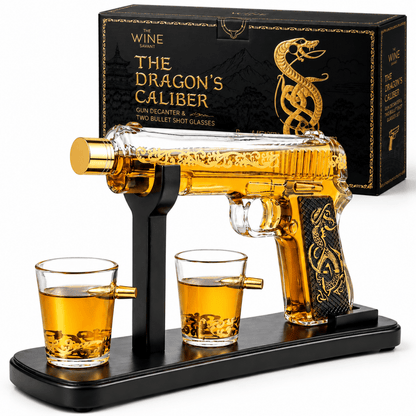 The Wine Savant / Khen Glassware Whiskey Decanter Gun Whiskey Decanter Set With 2 Bullet Shot Glasses