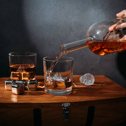 The Wine Savant / Khen Glassware Whiskey Decanter Large Display Whiskey & Wine Decanter with Antique Ship