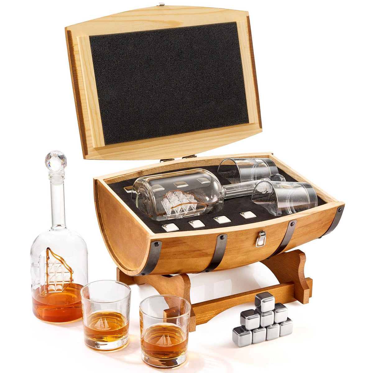 The Wine Savant / Khen Glassware Whiskey Decanter Large Display Whiskey & Wine Decanter with Antique Ship