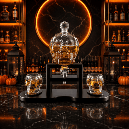 The Wine Savant / Khen Glassware Whiskey Decanter Skull Decanter Set With 2 Skull Shot Glasses, Halloween Fall