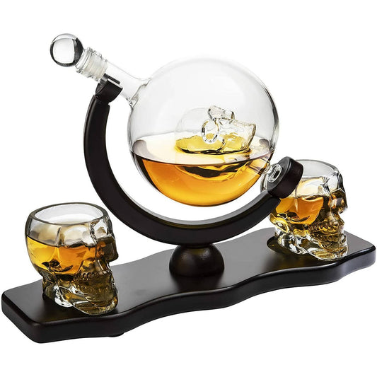The Wine Savant / Khen Glassware Whiskey Decanter Skull Decanter Set With 2 Skull Shot Glasses, Halloween Fall