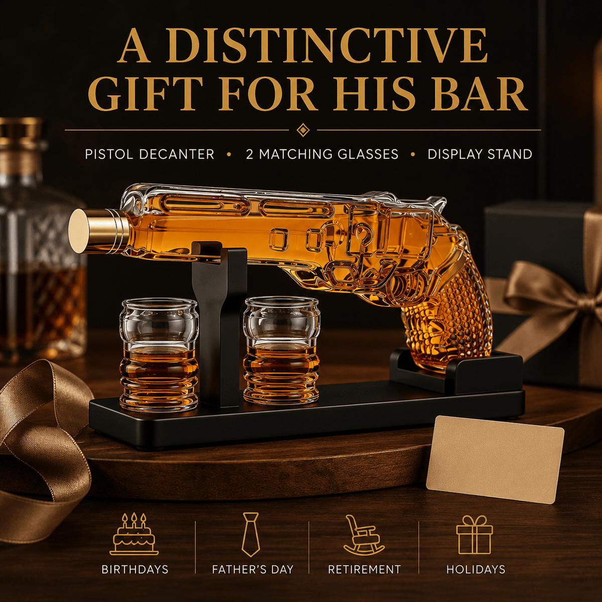 The Wine Savant / Khen Glassware Whiskey Decanter Whiskey Decanter Set 7.7 Oz with Two 1.6 Oz Shot Glasses