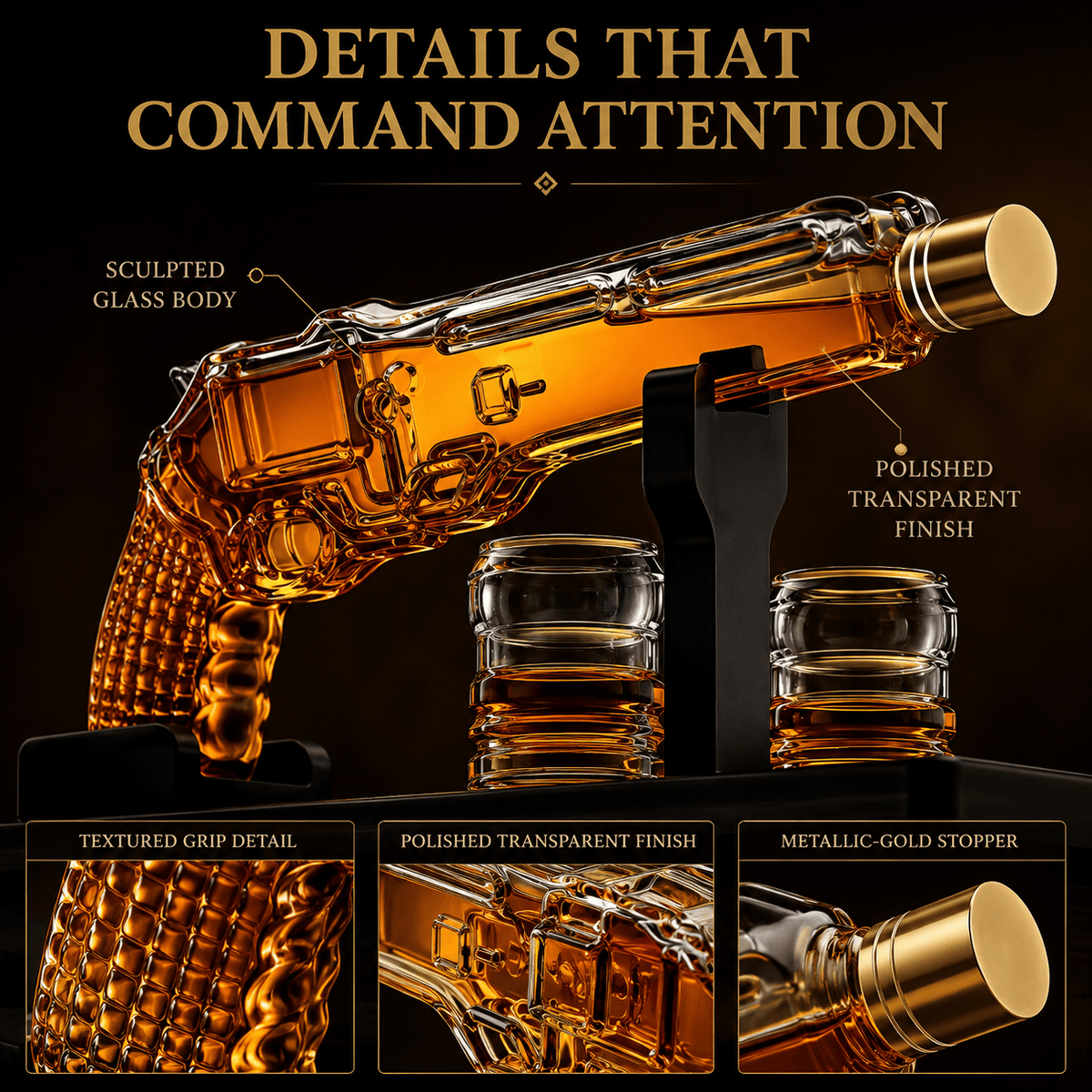 The Wine Savant / Khen Glassware Whiskey Decanter Whiskey Decanter Set 7.7 Oz with Two 1.6 Oz Shot Glasses