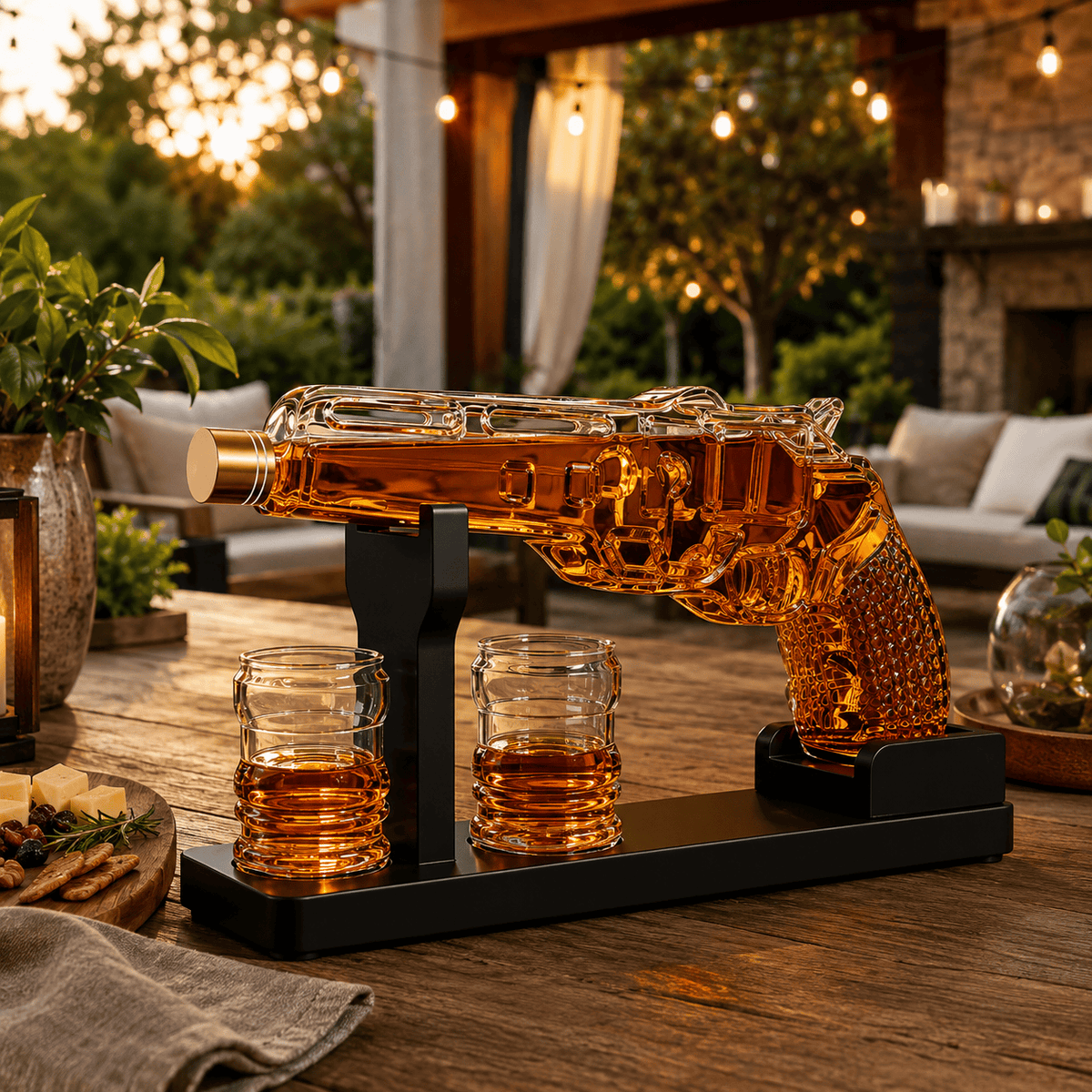 The Wine Savant / Khen Glassware Whiskey Decanter Whiskey Decanter Set 7.7 Oz with Two 1.6 Oz Shot Glasses