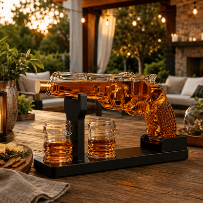 The Wine Savant / Khen Glassware Whiskey Decanter Whiskey Decanter Set 7.7 Oz with Two 1.6 Oz Shot Glasses