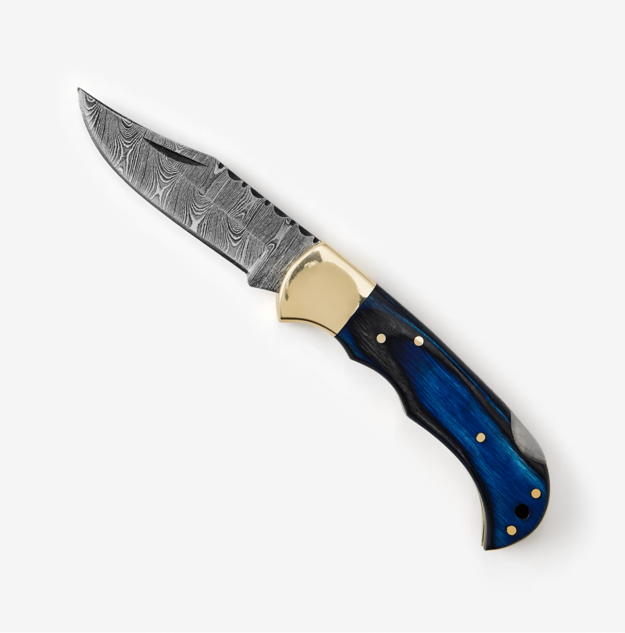 Titan International Blue Diamond Wood folding knife with Leather Sheath