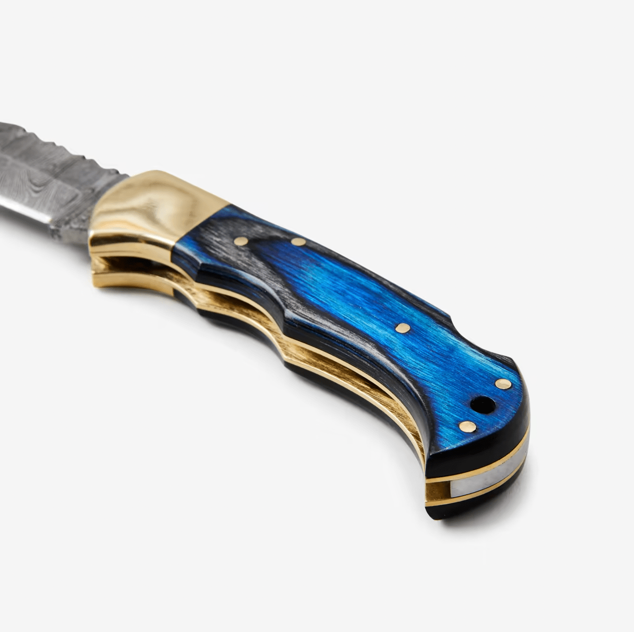 Titan International Blue Diamond Wood folding knife with Leather Sheath