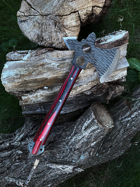 Titan International Damascus Axe Hand Forged Carbon Tomahawk BY TITAN TK-010: Red