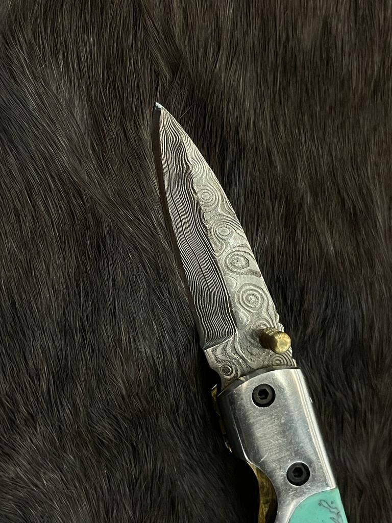 Titan International Titan International - AzureGlide Damascus Steel Turquoise (Resin) Pocket Knife