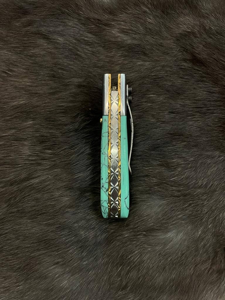 Titan International Titan International - AzureGlide Damascus Steel Turquoise (Resin) Pocket Knife