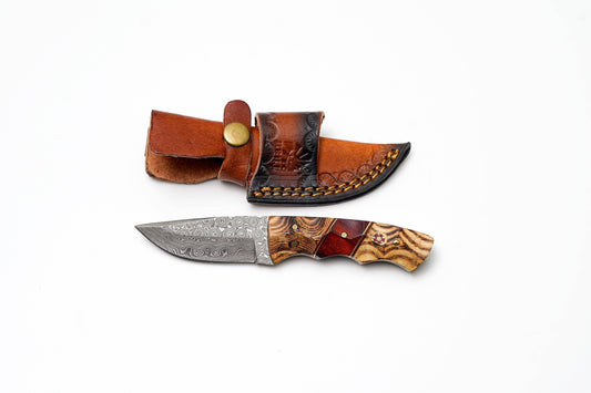 Titan International Titan International - Custom Damascus Steel Drop Point Hunter | Exotic Bocote & Rosewood Handle | Scout Carry TK-493