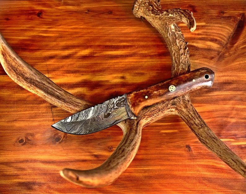 Titan International Titan International - Damascus Knife, Custom Hand Made Forged Damascus Steel Hunting Knife Fixed Blade Camp Style Handle With Leather Sheath Full Tang TD-238