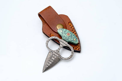 Titan International Titan International - Damascus Push Dagger with Green Resin Handle & Leather Sheath