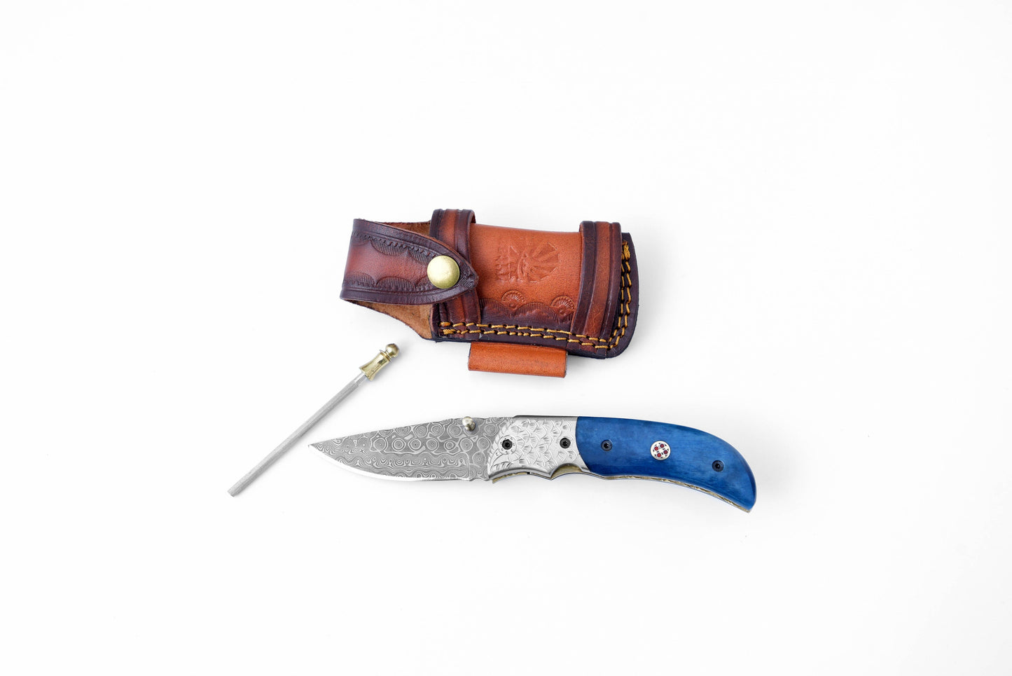 Titan International Titan International - Damascus Steel Folding Knife Dyed Blue Bone TF-047