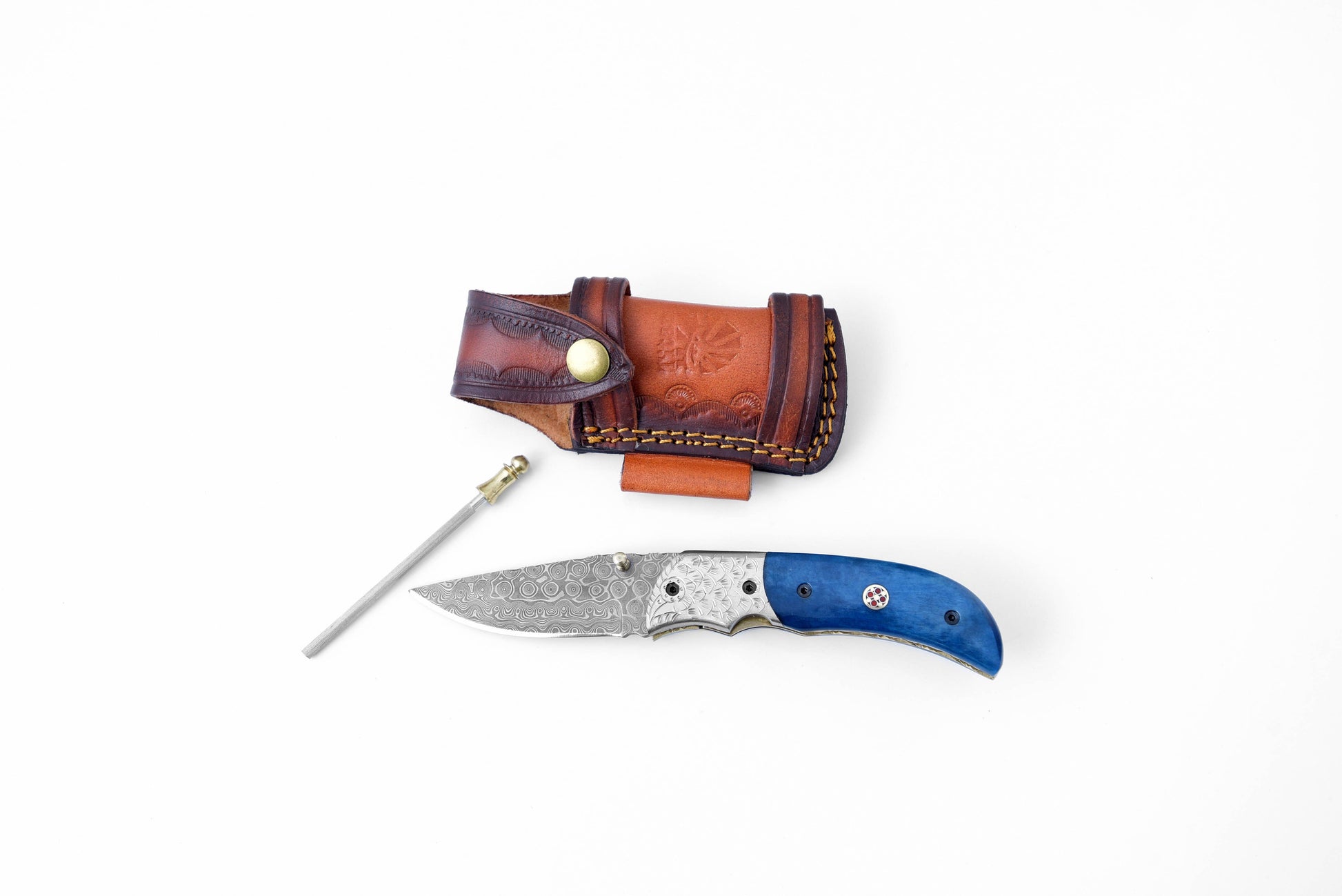 Titan International Titan International - Damascus Steel Folding Knife Dyed Blue Bone TF-047