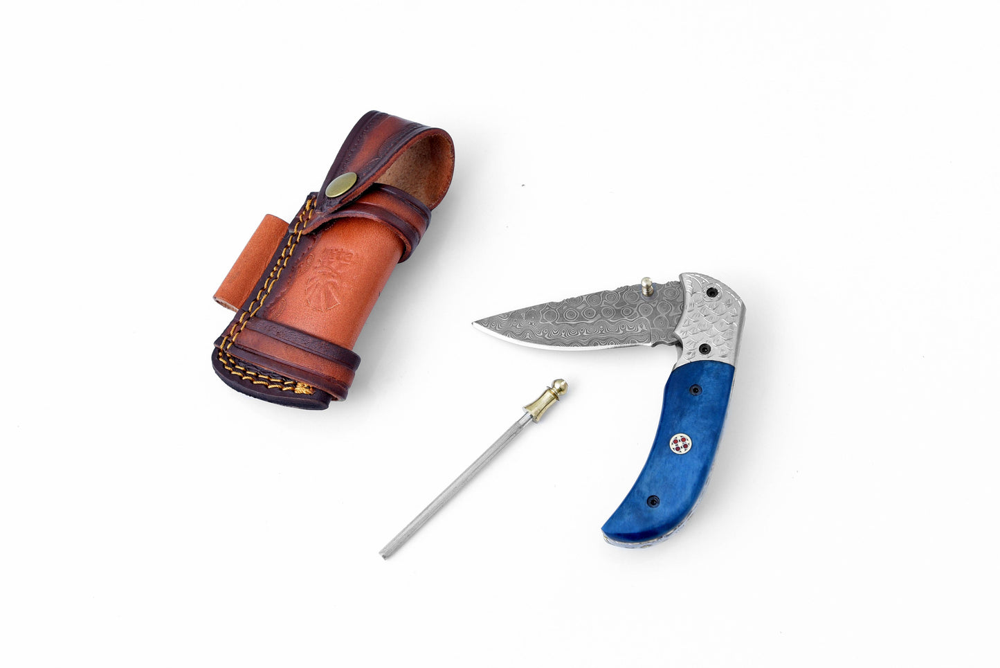 Titan International Titan International - Damascus Steel Folding Knife Dyed Blue Bone TF-047