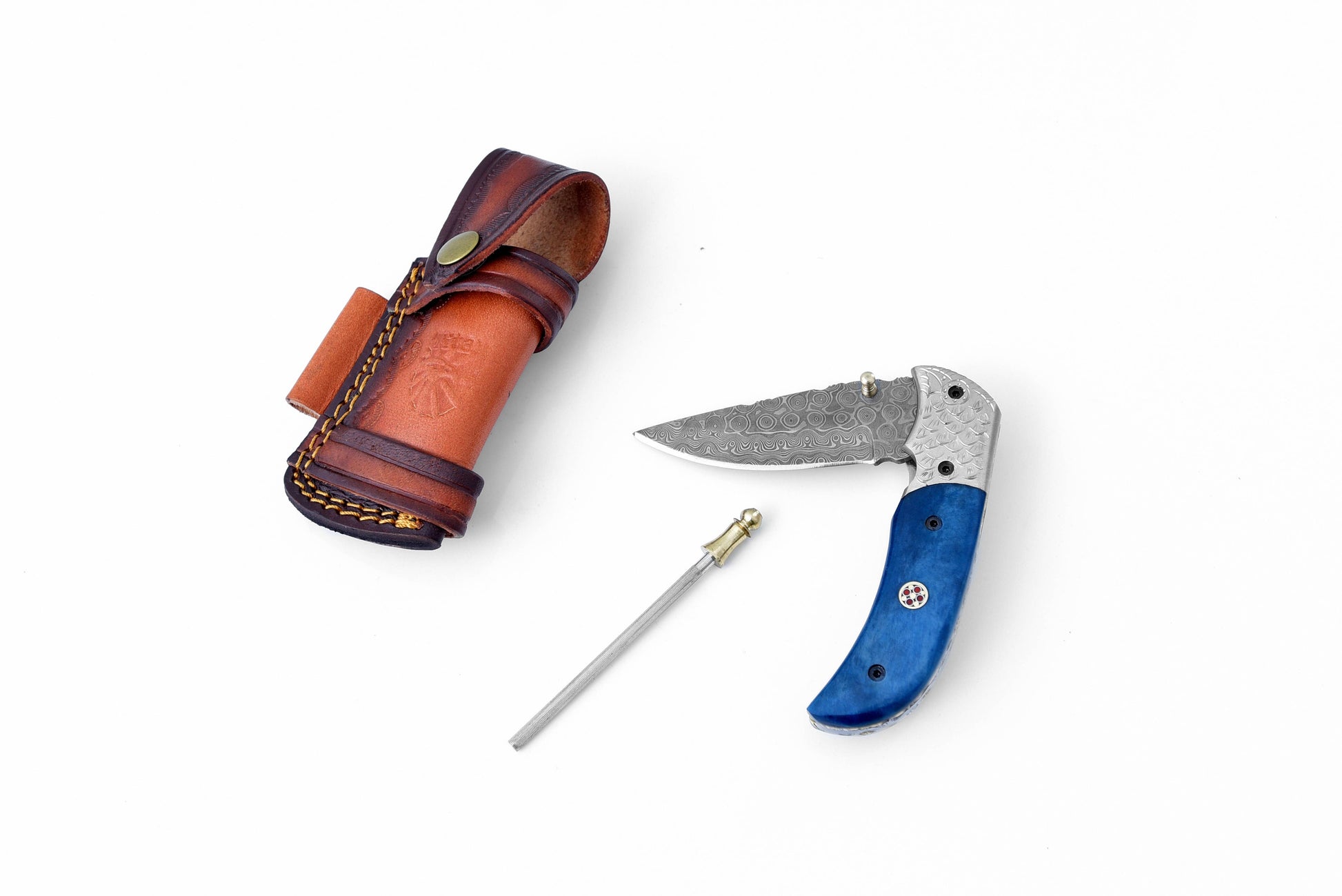 Titan International Titan International - Damascus Steel Folding Knife Dyed Blue Bone TF-047