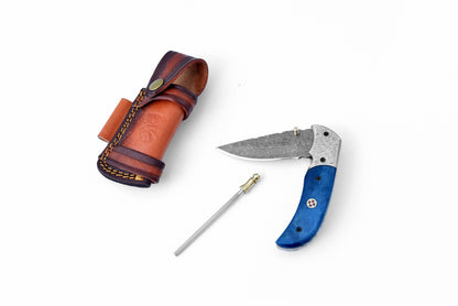 Titan International Titan International - Damascus Steel Folding Knife Dyed Blue Bone TF-047