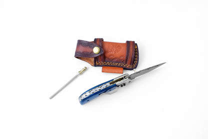 Titan International Titan International - Damascus Steel Folding Knife Dyed Blue Bone TF-047
