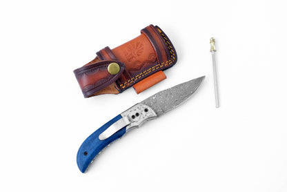 Titan International Titan International - Damascus Steel Folding Knife Dyed Blue Bone TF-047