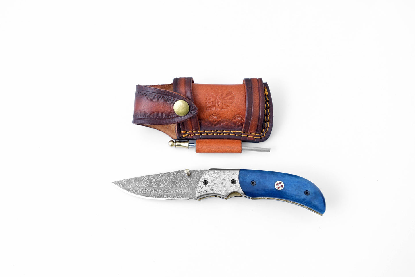 Titan International Titan International - Damascus Steel Folding Knife Dyed Blue Bone TF-047