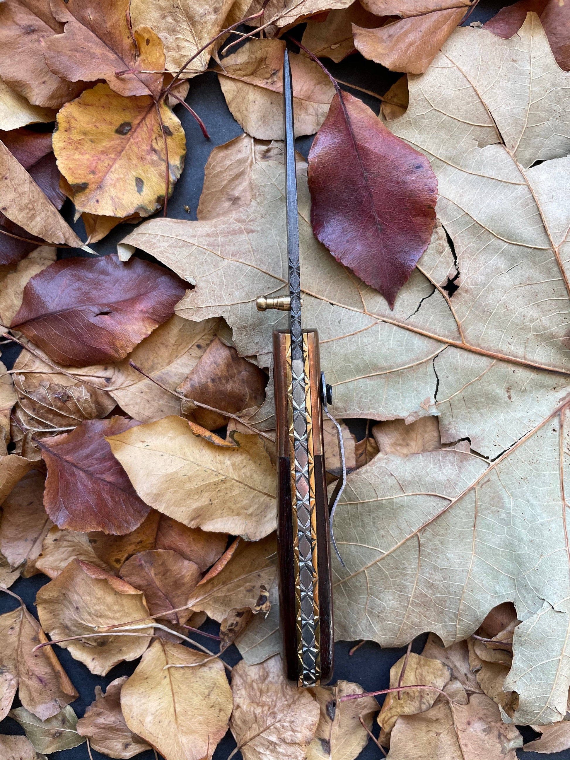 Titan International Titan International - Damascus Steel Folding Knife Tanto Blade Engraved Walnut Handle and Copper Bolster Titan Pocket Samurai X TF-012