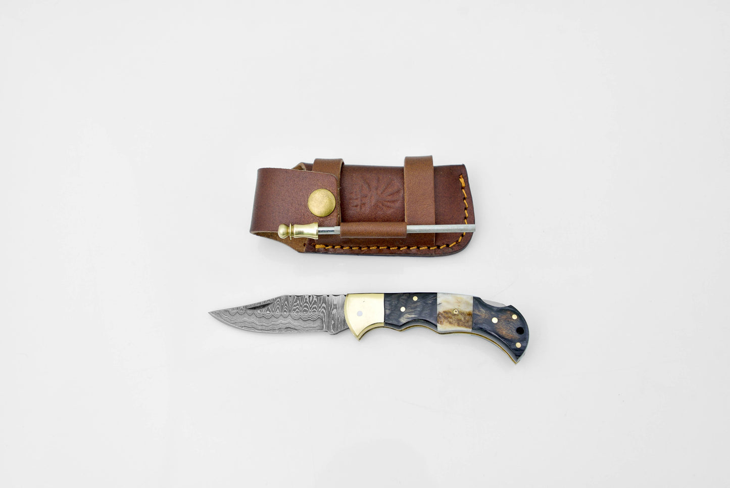 Titan International Titan International - Damascus steel pocket knife Limited Run Black Diamond Wood and Stag Horn TF-052