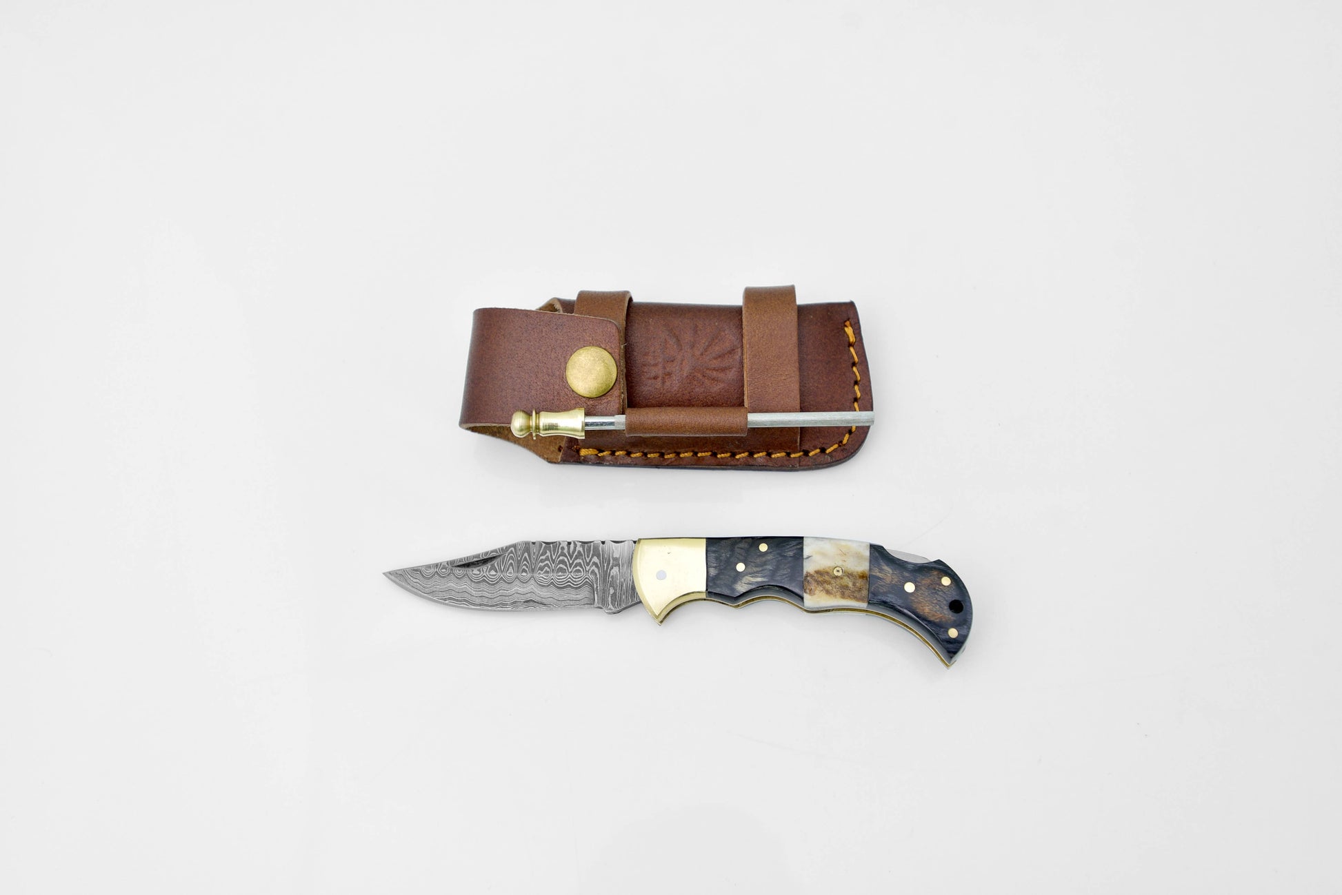 Titan International Titan International - Damascus steel pocket knife Limited Run Black Diamond Wood and Stag Horn TF-052