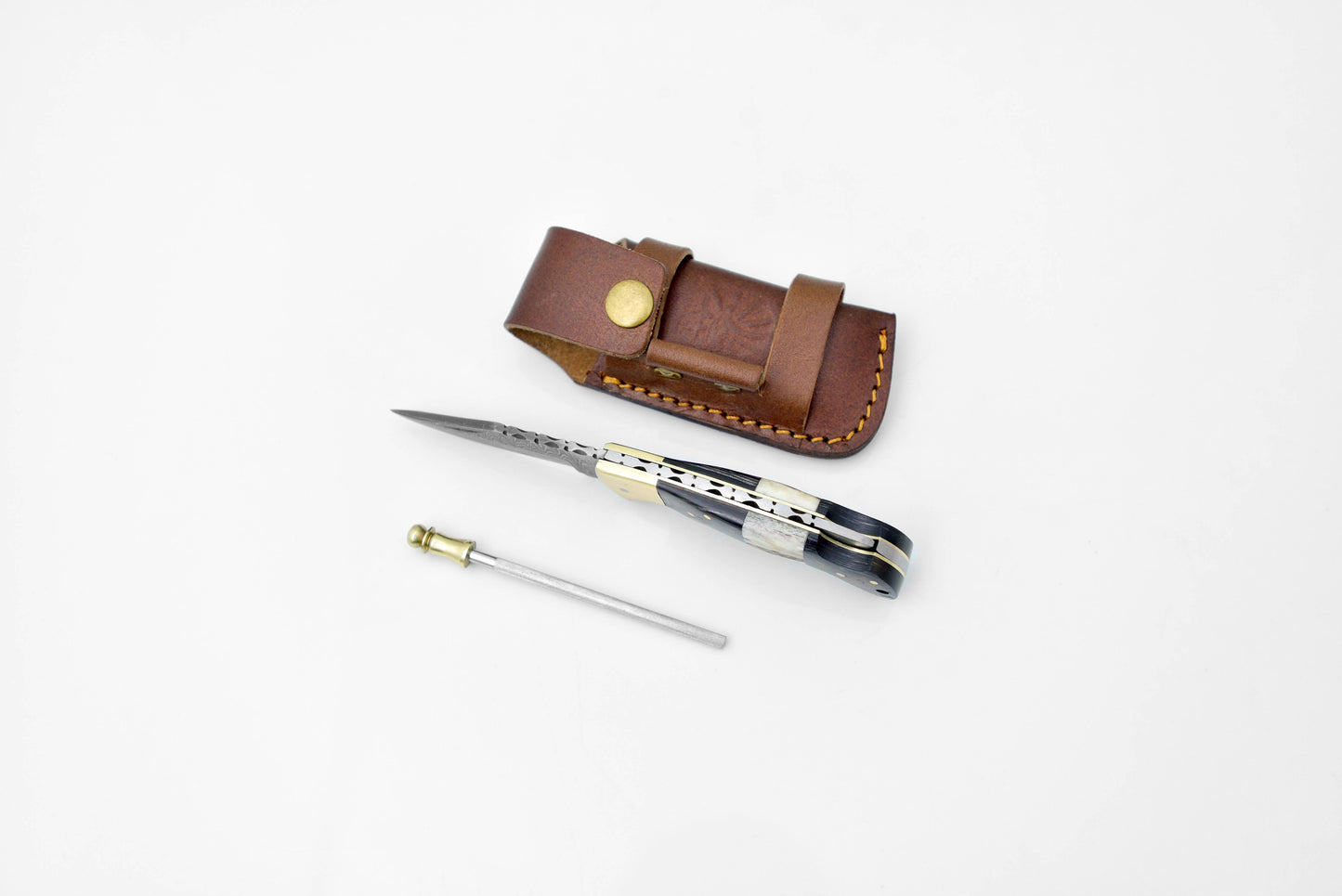 Titan International Titan International - Damascus steel pocket knife Limited Run Black Diamond Wood and Stag Horn TF-052