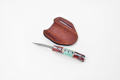 Titan International Titan International - Damascus steel pocket knife Limited Run Red & Blue Resin TF-050