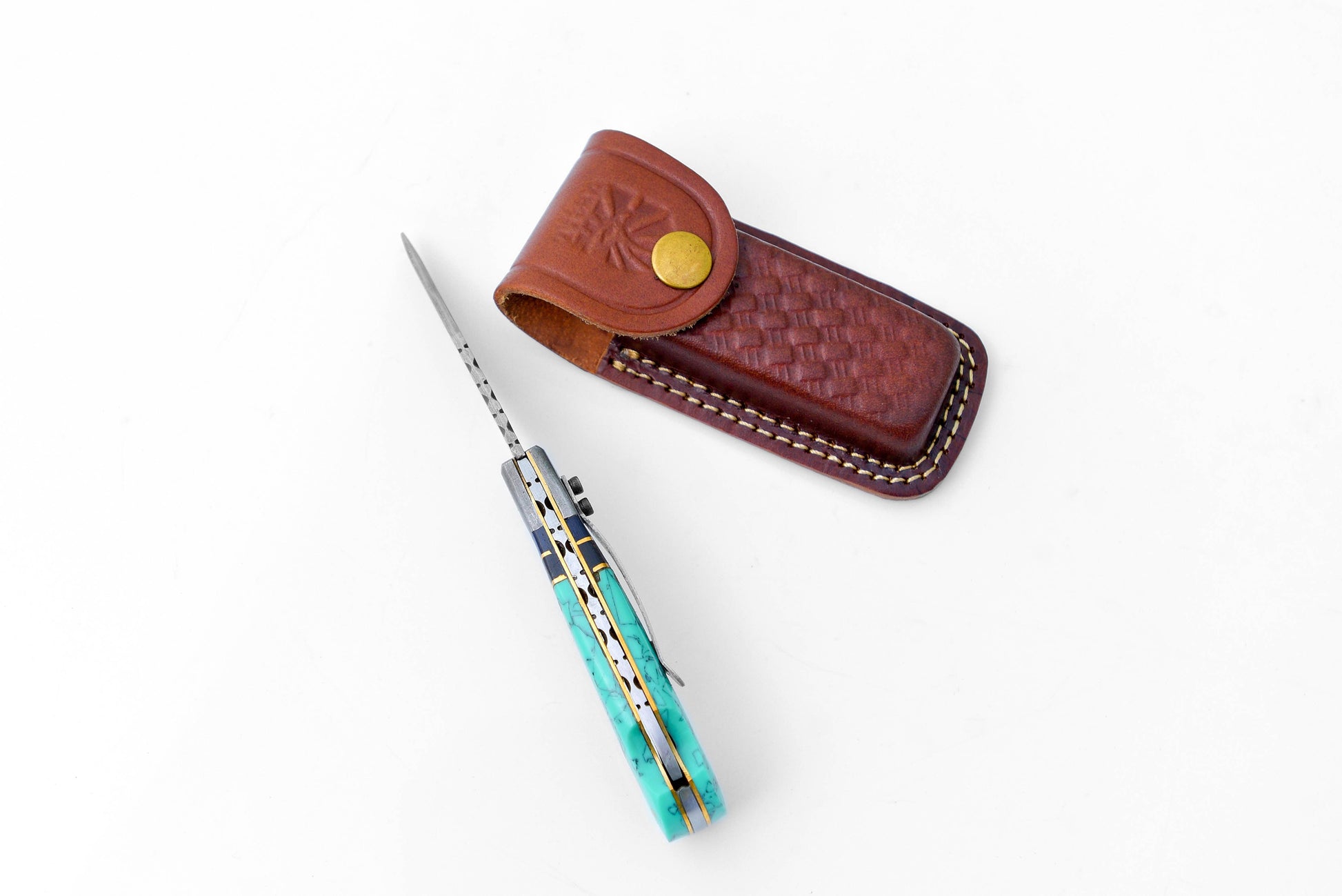 Titan International Titan International - Damascus steel pocket knife Limited Run Turquoise Resin TF-059