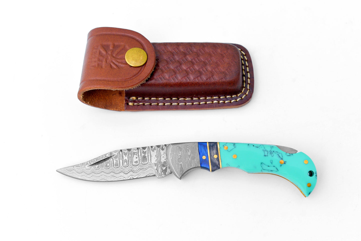 Titan International Titan International - Damascus steel pocket knife Limited Run Turquoise Resin TF-059