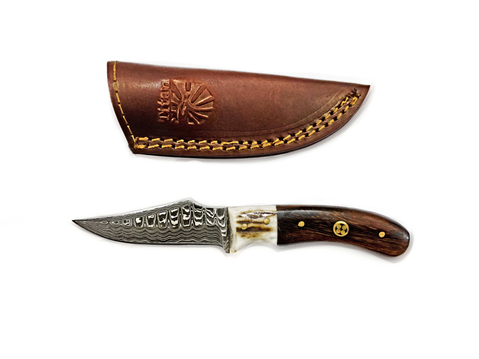Titan International Titan International - Damascus Steel Skinner Knife, Stag & Walnut Grip by Titan Td